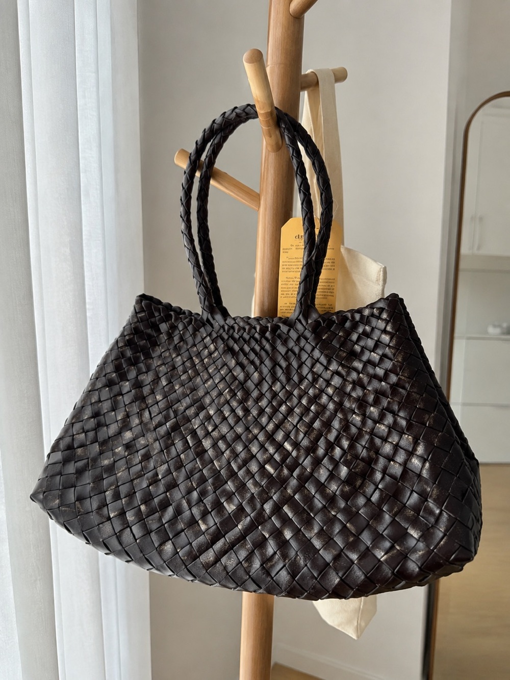 Dragon Diffusion Woven Shoulder Bag in Dark Brown